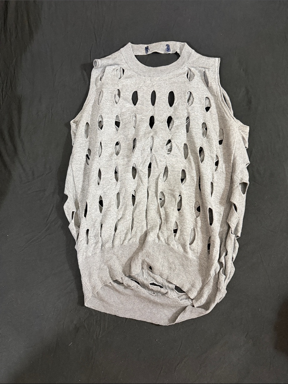 Gray Distressed Cutout Knit Tank Top